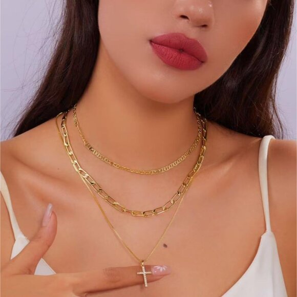 Elegant Gold & Silver Plated 3-Layered Necklaces - Perfect for Layering Style - Picture 4 of 9